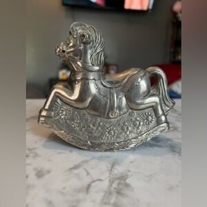 Vintage Rocking Horse Coin Piggy Bank Leonard Made In Italy Silver Plated 1970s